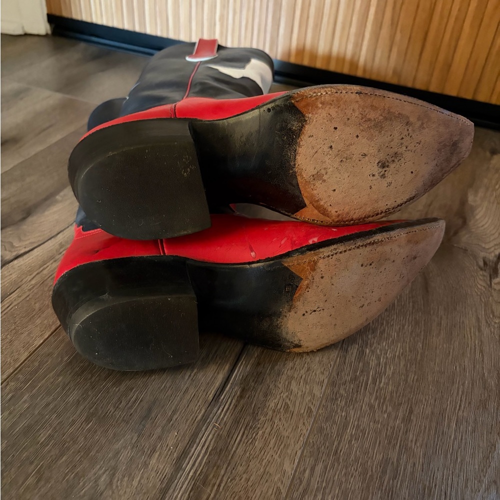 J.D. Newton Red and Navy Leather Cowboy Boots - Picture 4 of 6